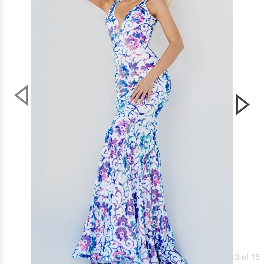 Jovani Floral Sequin Prom Dress